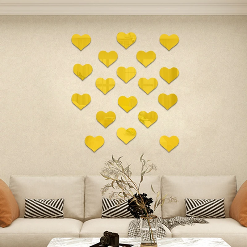 100PS Big Small Love Heart Mirror Wall Sticker Decal Art Removable Wedding Decoration Kids Room Decoration Toilet Table Stickers