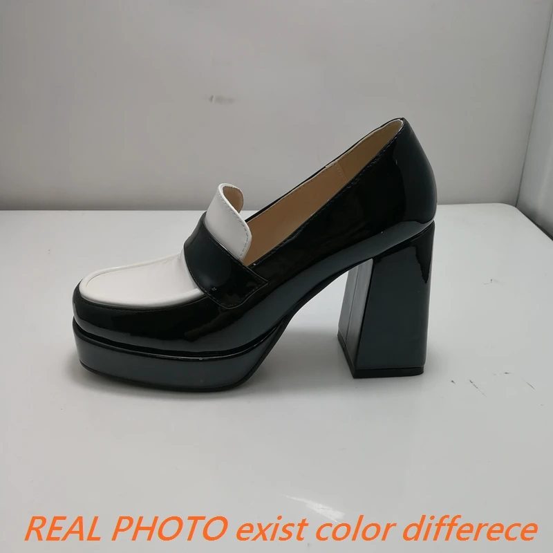 

Girseaby Весенние женские туфли-лодочки с круглым носком, толстый каблук 9,5 см, платформа 2,5 см, слипоны, разноцветные, белые, черные, красные, большие размеры 41 42 43