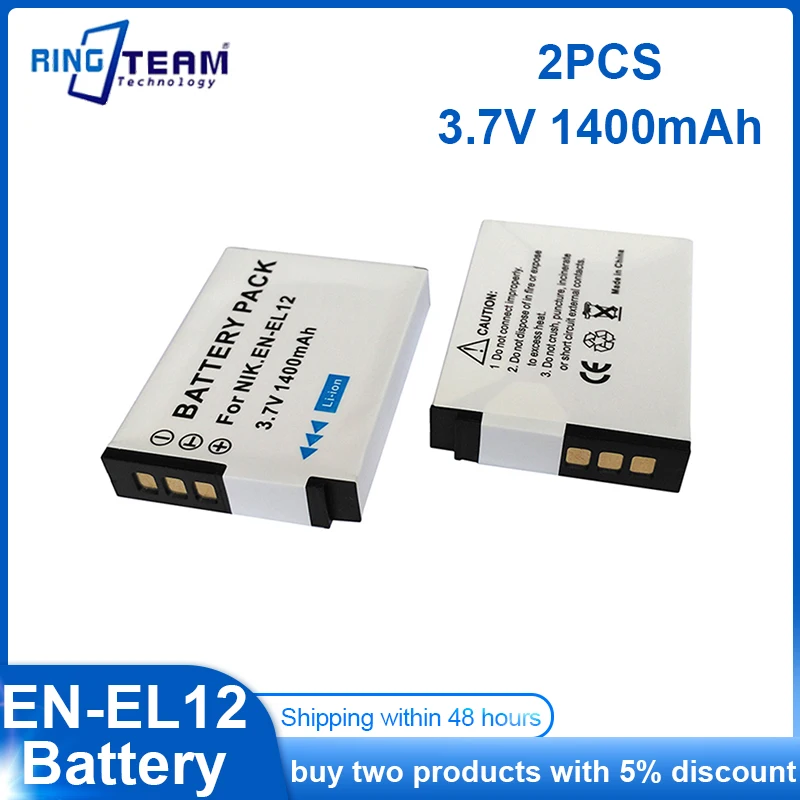 

2pcs 1400mAh 3.7V EN-EL12 EN EL12 ENEL12 Battery Bateria for Nikon Coolpix S9700 S9500 S9400 S9300 S9100 S8200