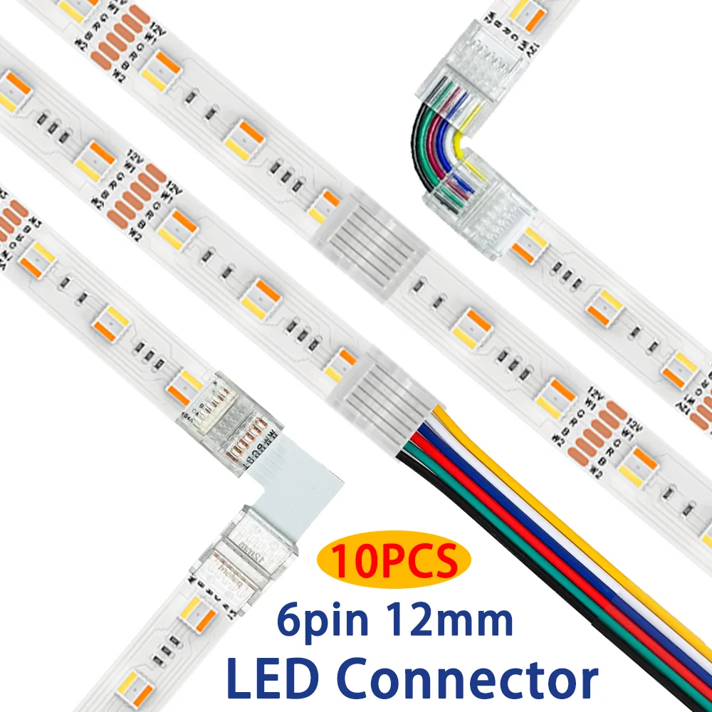 12mm 6Pin LED Strip To Strips Strip To Wire L Shape Free Soldering Wire Terminal Connector SMD5050 Strip Light Connectors Buckle