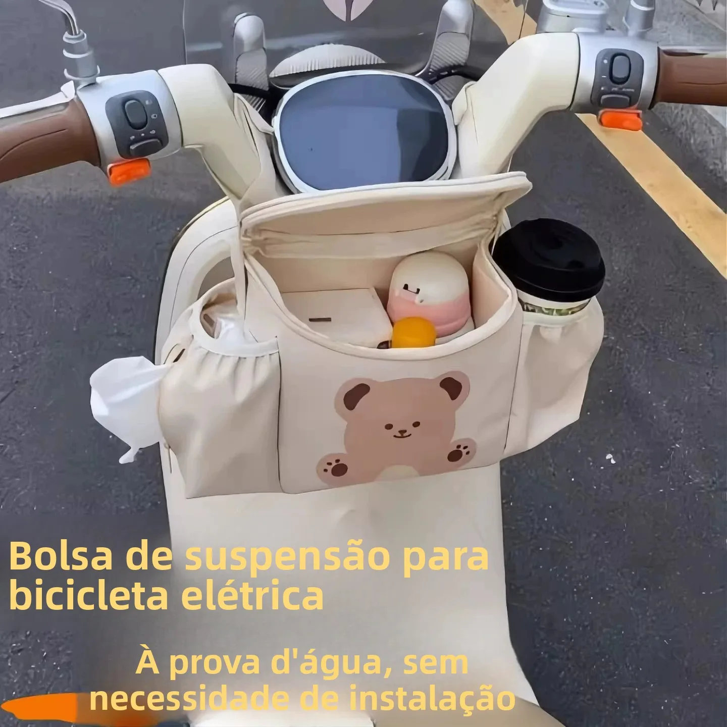 ユニバーサル大容量防水電気自動車用吊り下げバッグ、ベビーカーや三輪車用フロントマウント収納ポーチ