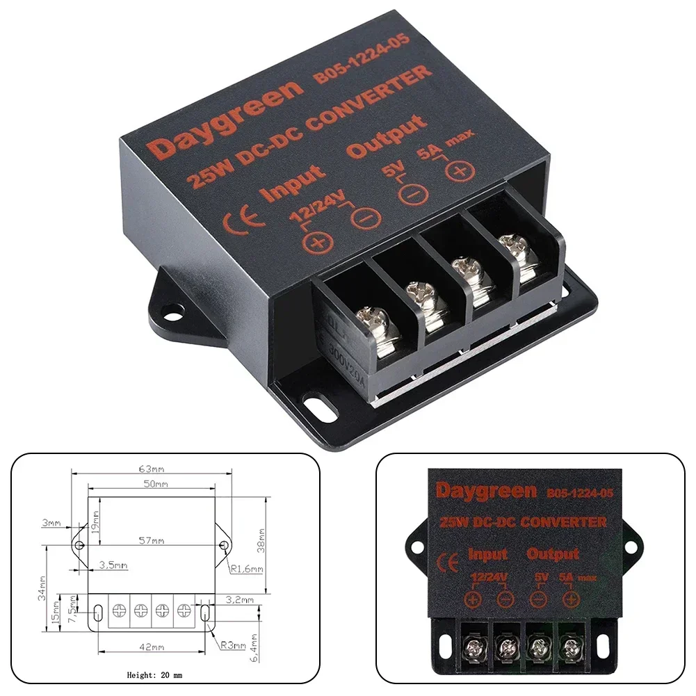 Short circuit and Overvoltage Protected Power Converter DC 12V 24V to DC 5V 5A for Reliable Power Conversion and Distribution