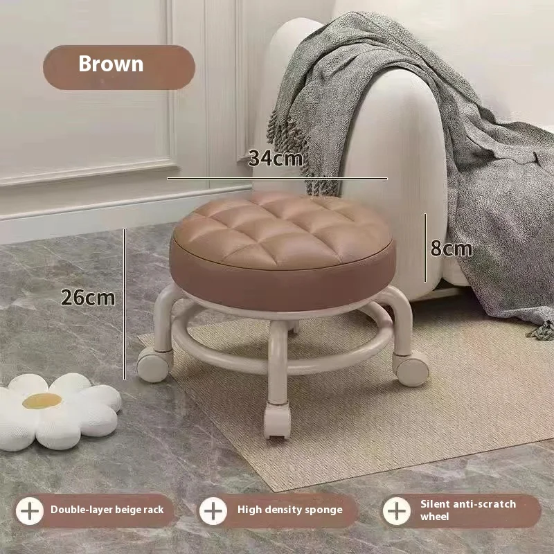 Hot Household Furniture Pulley Low Stool Small Footstool Children Round Stool Chair Living Room Mini Sofa Stool Move With Wheels image 4