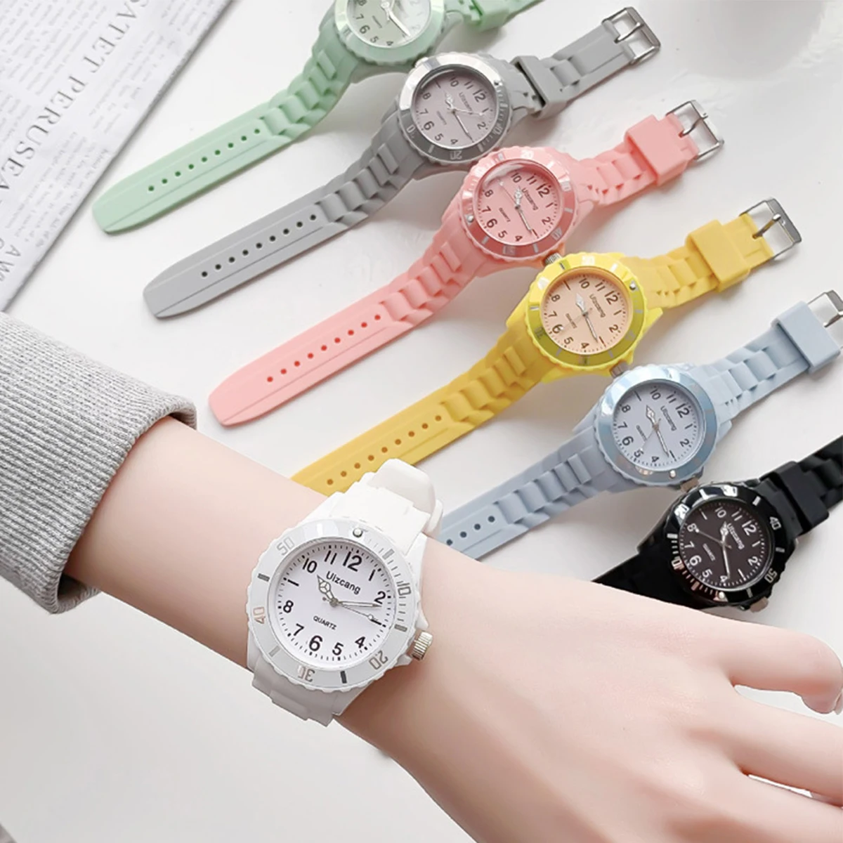 Kids Exam Watch Girls Boys Elementary School Waterproof Imitation Drop Macaron Little Fresh Sport Jelly Candy Color