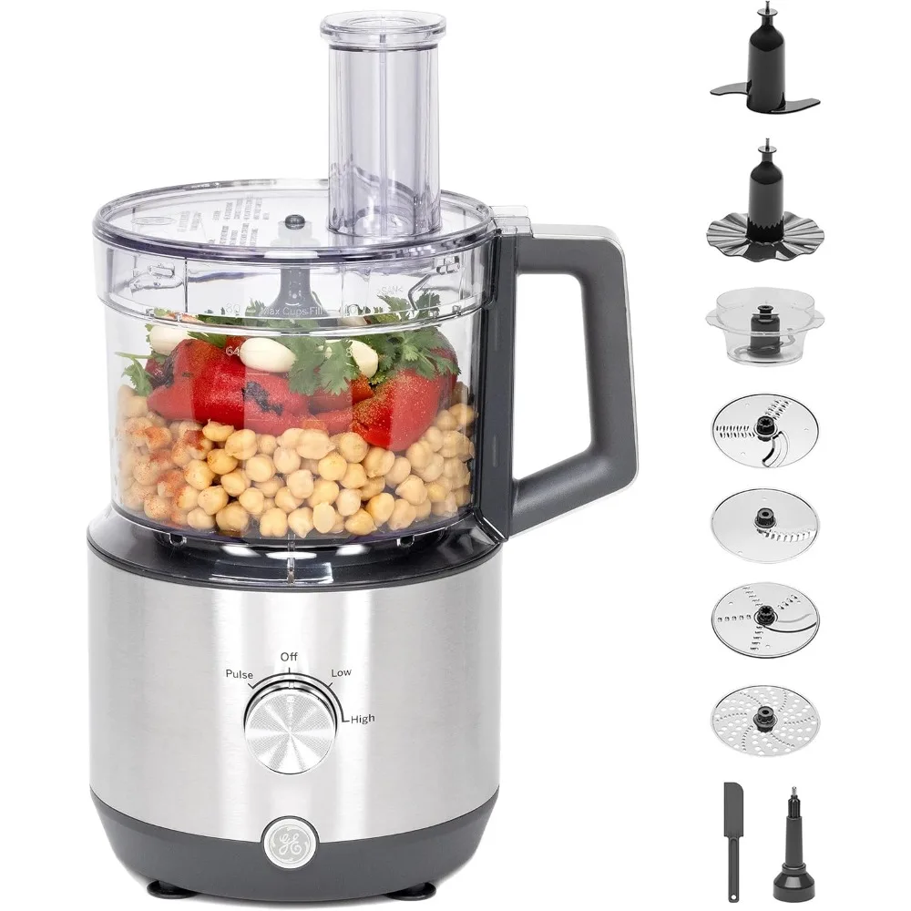 Food Processor 12 Cup  Complete with 3 Feeding Tubes & Stainless Steel Accessories-3 Discs + Dough Blade