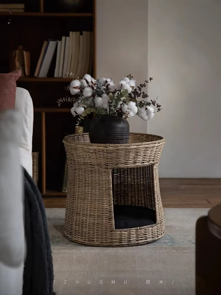 Cat nest basket\Indonesian imported real rattan handmade creative woven belt soft bag all-season universal breathable