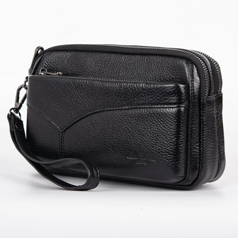 

Genuine Leather Hand Bags For Men Large Capacity Money Purse Cell Mobile Phone Pocket Women Soft Double Zipper Male Clutch Bags