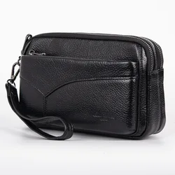 Sacs à main en cuir véritable pour hommes et femmes, pochette souple à Double fermeture éclair, porte-monnaie de grande capacité pour téléphone portable