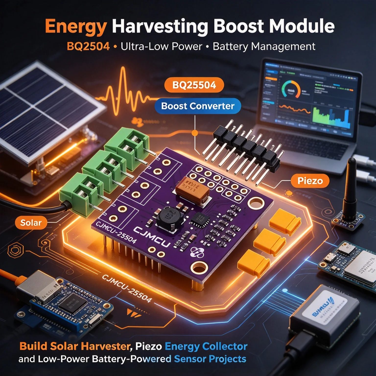 5Pcs BQ25504 Ultra-Low Power Energy Harvesting Module, Boost Converter with Battery Management