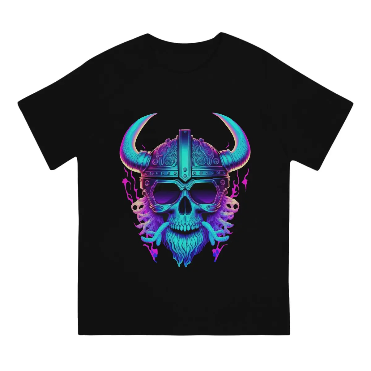 Til Valhalla Man TShirt Viking Skull With Horns Individuality T Shirt Graphic Streetwear New Trend