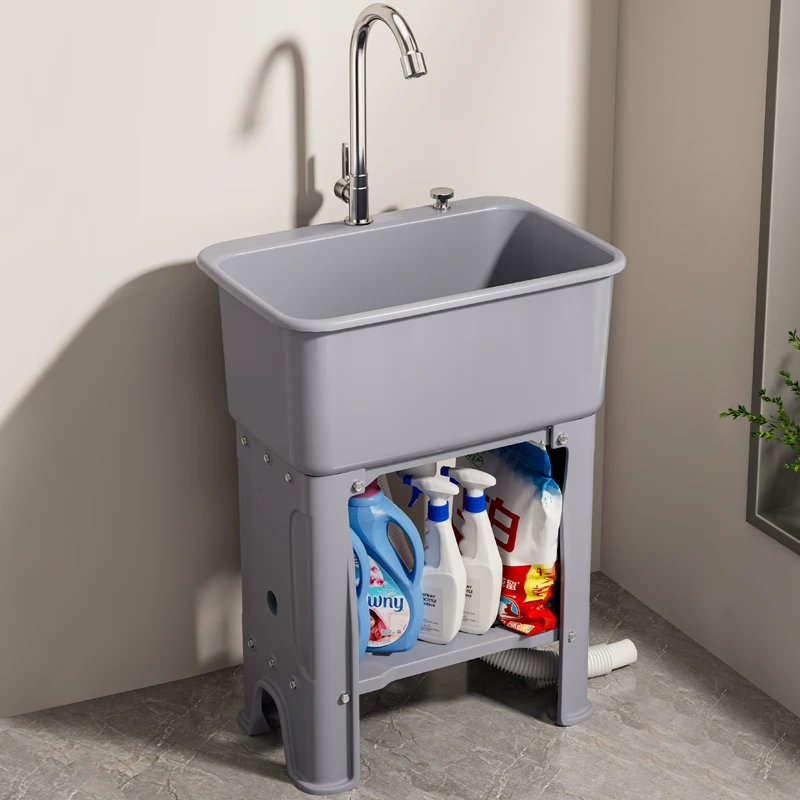

Умывальник Балкон Бытовая маленькая квартира Станция для стирки Умывальник Ванная комната Пластиковый умывальник Уличная раковина для стирки