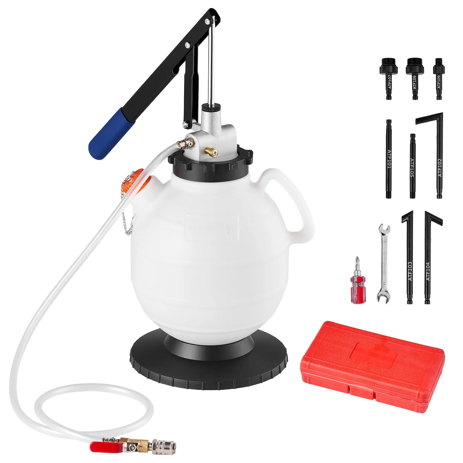 SucceBuy 7.5L Transmission Fluid Pump Manual Fluid Transfer Filler with 8 ATF Adapters & 47 in Outlet Horse for Oil Replacement