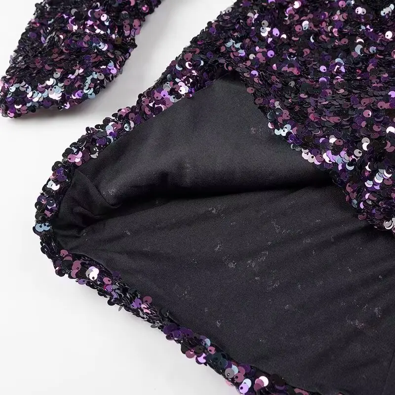 KASLEAD Neue Damen Faion Slim Fit ort Pailletten Dr Bright iny Polyesterfaser Langer Sve Ci Pendler Sle Fairy Rock