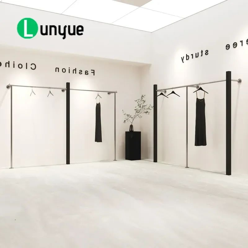 Stainless Steel Floor to Ceiling Clothing Rack Black Side Display Stand Simple Wall Hanger for Women's Boutique Store Retail