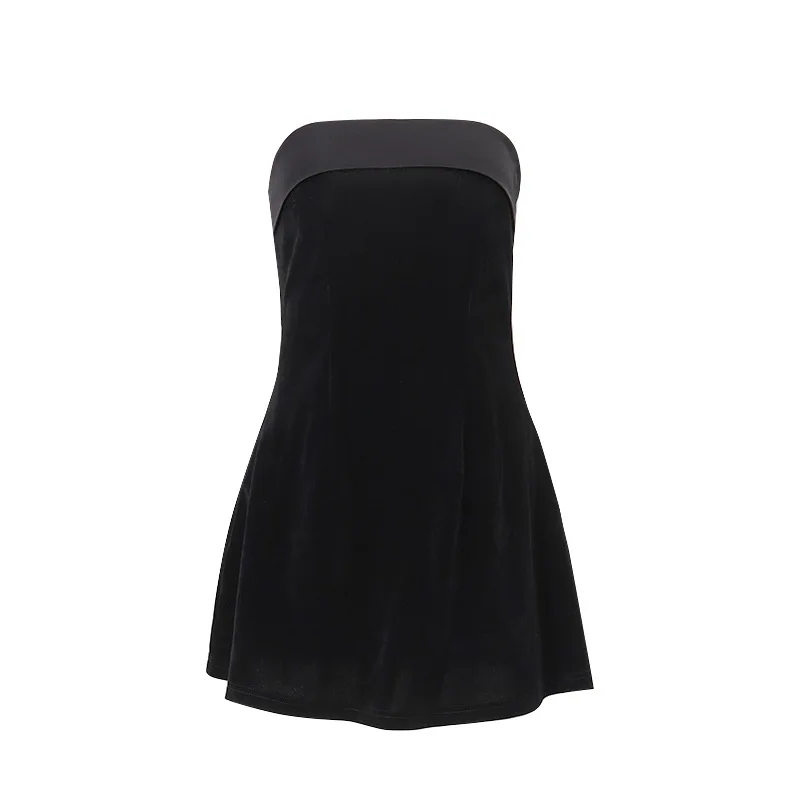 2024 Women's Fashion Sexy Street Style Sleeveless Backless One line Neck Bra  Mini Dress