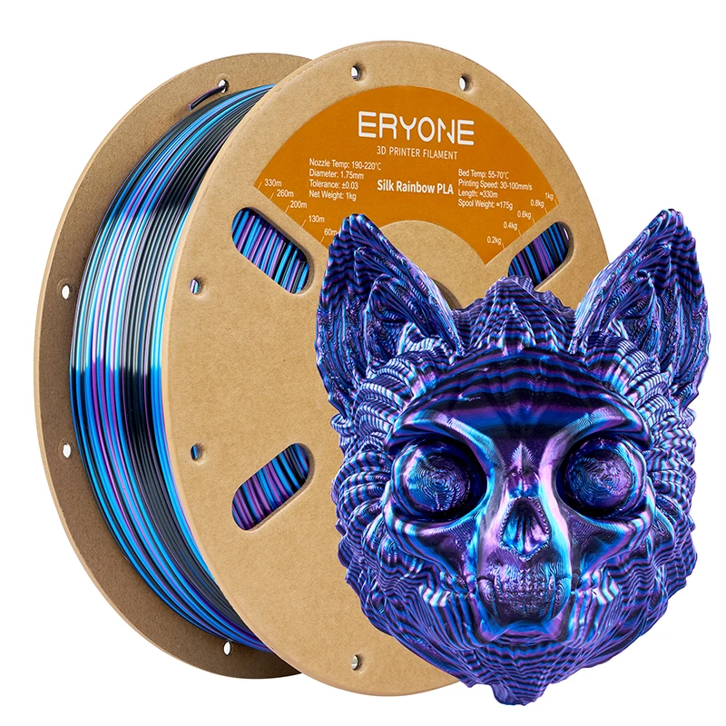ERYONE 3KG PLA Silk Twist Rainbow Premium Shiny Filament 3D Print, Multicolor, PLA Silk Twist Rainbow Filament, 1KG/Spool