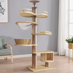 Cat Scratching Post Multistory Cat Villa Solid Wood Thickened and Stable Cats Climbing Toy Cat Leisure Hammock