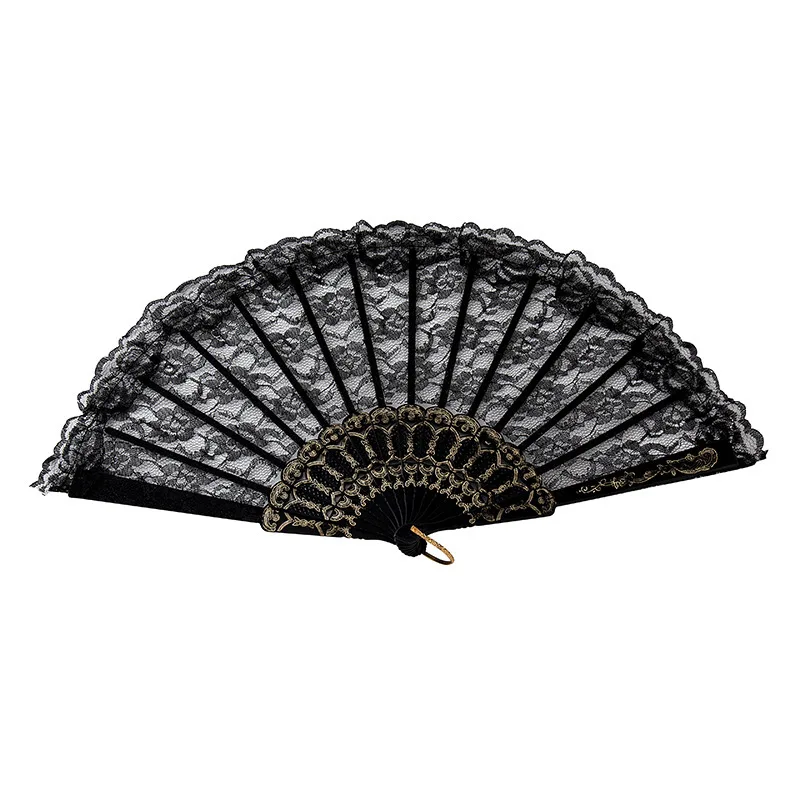 Lolita Feather Folding Fan Japanese Sweet Fairy Girl Dark Gothic Court Dance Hand Fan with Pendant Gift Wedding Party Decoration