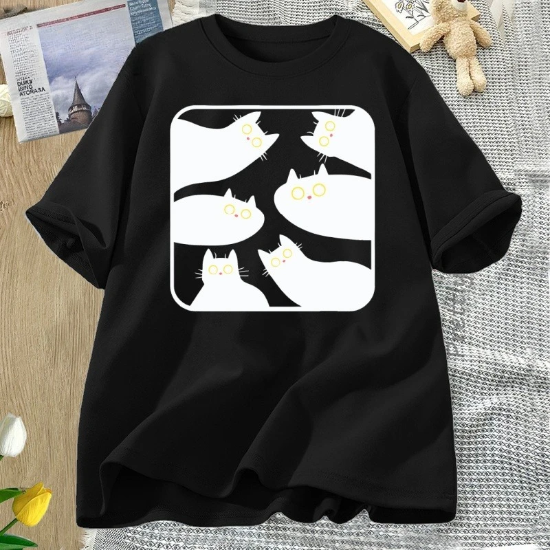 T-Shirt Vintage Divertida Convenient de Gato T-Shirt играcia Bonita T-Shirt Manga Corta con Cello Redondo Para Amantes