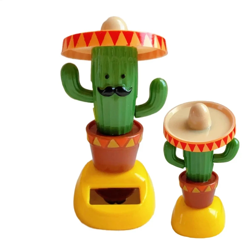1PC Car Ornaments Solar Ornaments Bobblehead Cactus Shape Ornaments Gift Creative Interior Car Supplies Car Doll Ornaments