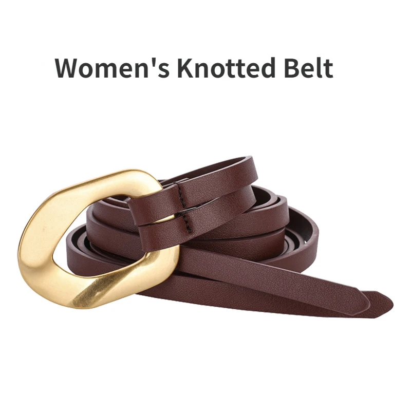 

Fashion Gold Buckle Knot Thin Belt Women's Dress Slim Waist Seal Long Belt Luxury Versatile Clothing Accessories New