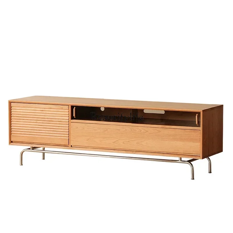 

z.-Modern simple solid wood TV cabinet combination Nordic style living room Changhong glass floor cabinet