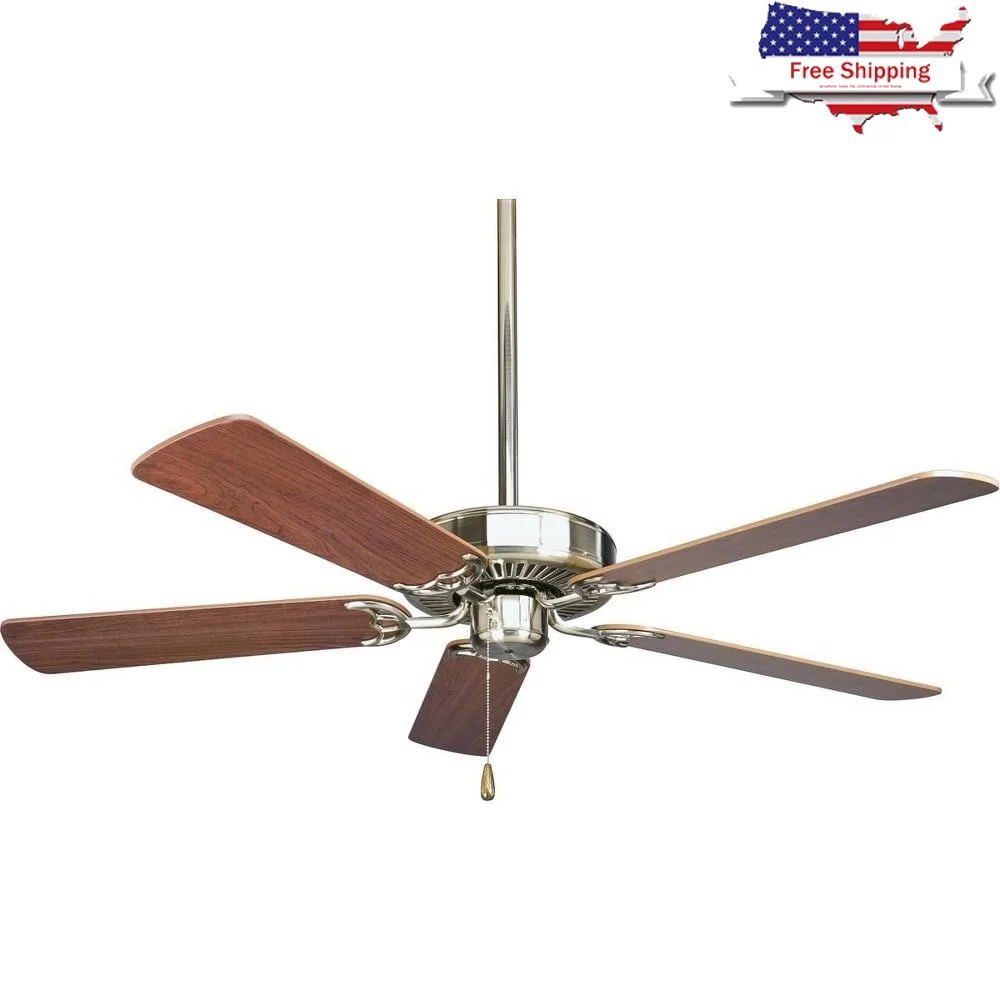 

Powerful 52 Inch Ceiling Fan with 3-Speed Reversible Motor Innovative Canopy System Vaulted Ceilings Energy Efficient Brushed
