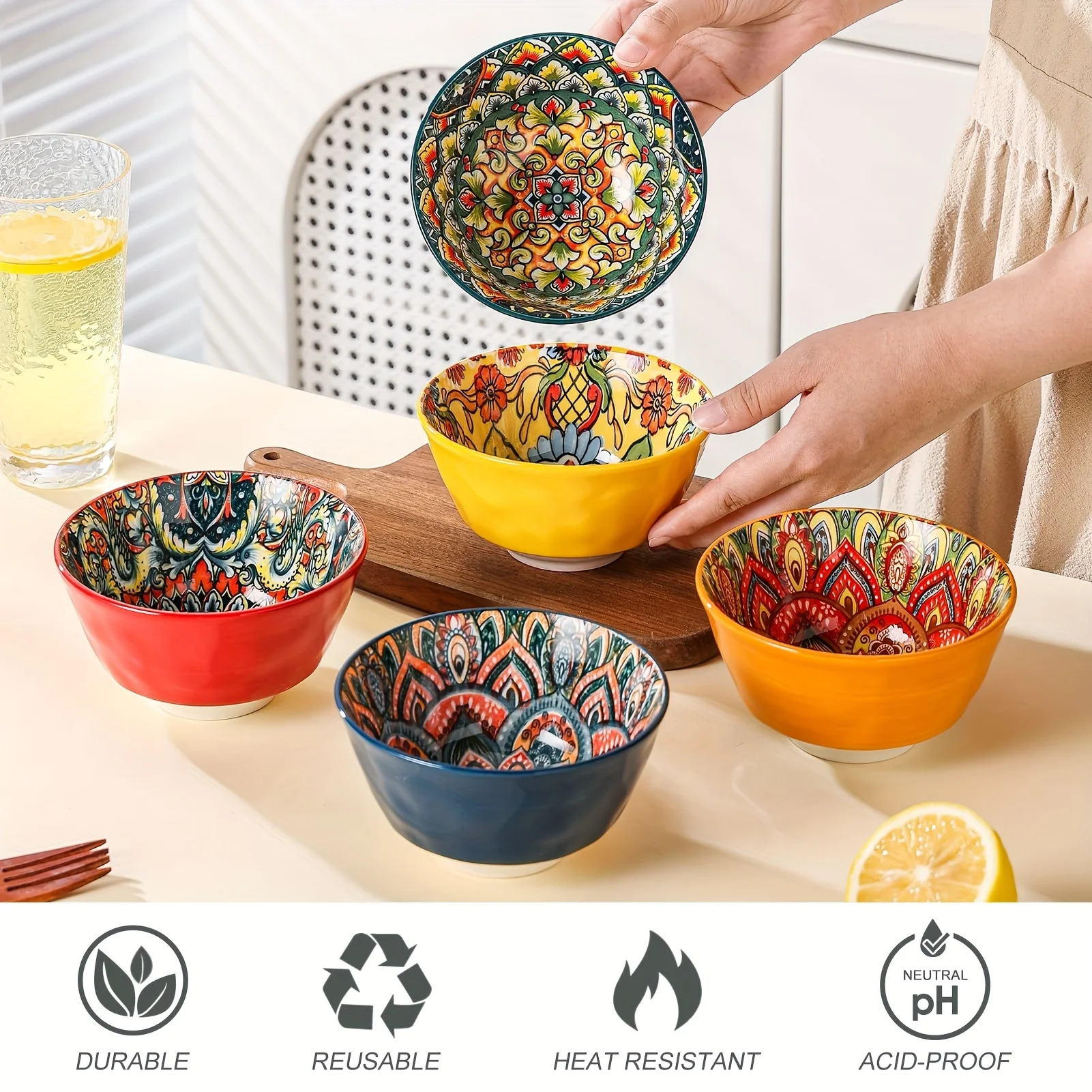 4pcs 12oz Porcelain Cereal Soup Bowls Microwave Dishwasher Safe Multipurpose Ceramic Serving Bowls for Oatmeal Salad Pasta