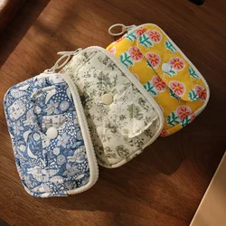 Porta-moedas multifuncional portátil para mulheres, mini bolsa de armazenamento pequena flor floral dos desenhos animados