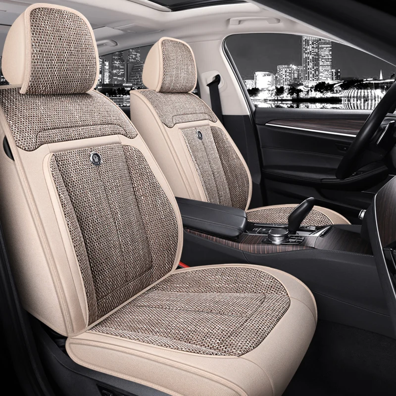 Universal Car Seat Covers for 90% Sedan SUV Durable Flax Linen Adjustable Summer Cushion for Most Five Seats Cars