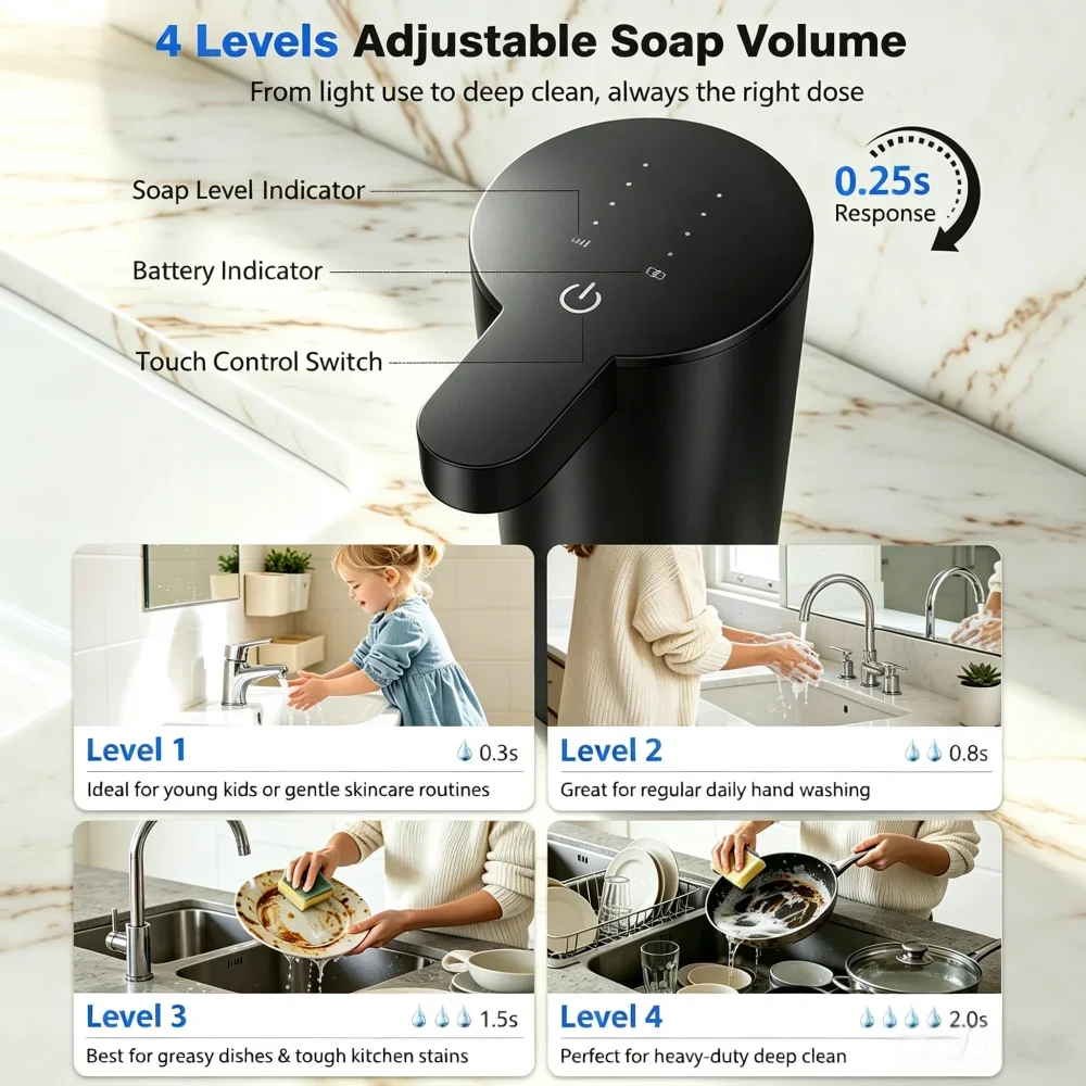 New Automatic Sensing Foam Soap Dispenser 304 Stainless Steel Infrared Touchless Hand Sanitizer Dispenser for Bathroom Kitchen