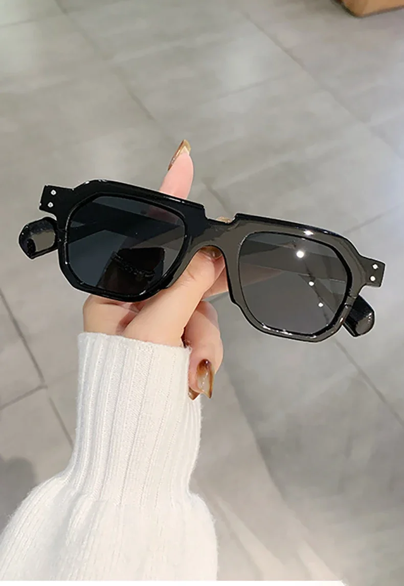 JNPCXI Neue Quadratische Zweifarbige Damen-Sonnenbrille Retro-Nieten Herren-Brille mit Klarer Linse Blau-Grüne Gläser UV400 – Detail 2