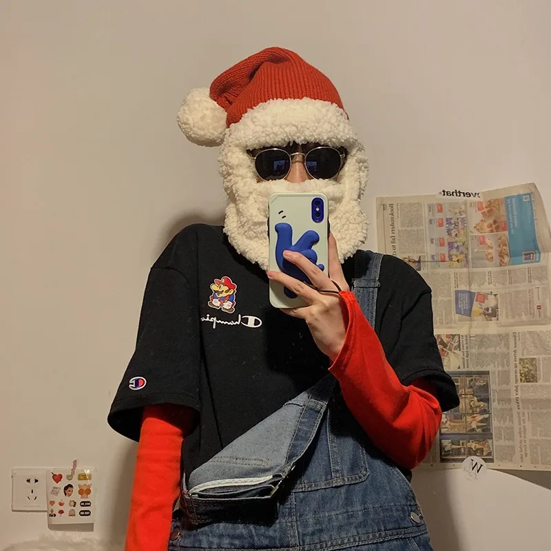 لطيف قبعة عيد الميلاد سانتا كلوز تأثيري حلي للجنسين اللحية أفخم قبعة ديكور ملحق عيد الميلاد قناع حفلة هدايا للأصدقاء الأسرة