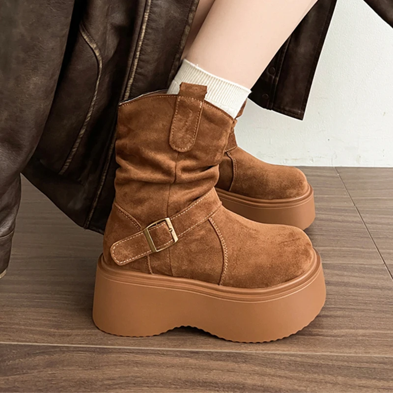 

Women's Ankle Boots High Heels Fashion Suede Shoes Platform Luxury New Woman Pumps 2025 Designer Winter Chelsea Botas De Mujer