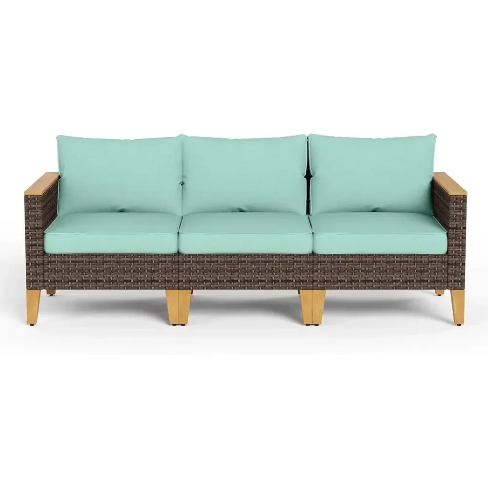 

Extra Large Wicker Patio Furniture Set with 3-Seater Sofa, Outdoor Rattan Sofa Set for Garden, Poolside, Backyard - Aqua Blue Cu