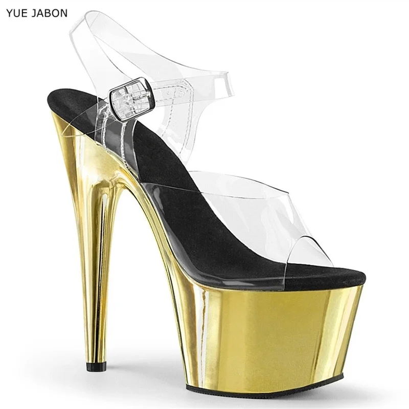 

Pole Dance Shoes gothic 17cm Stripper Heels Platform Sandals Party Sexy Fetish Elegant Transparent Pvc Summer High-heeled Sandal