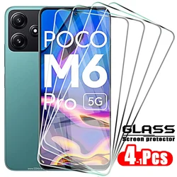 4-1 Pcs Tempered Glass for Xiaomi Poco M6 Pro Screen Protectors Front Film Protective Glass Poco F5 X5 X4 X3 Pro M5s M4 C51 C55