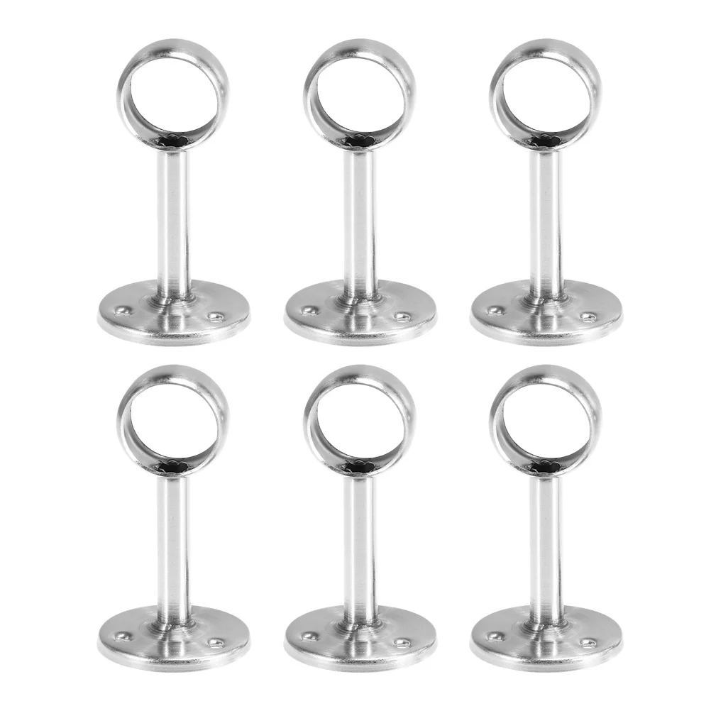 

6 Pcs Flange Seat Wardrobe Support Rack Closet Rod Mount Stainless Steel Brackets
