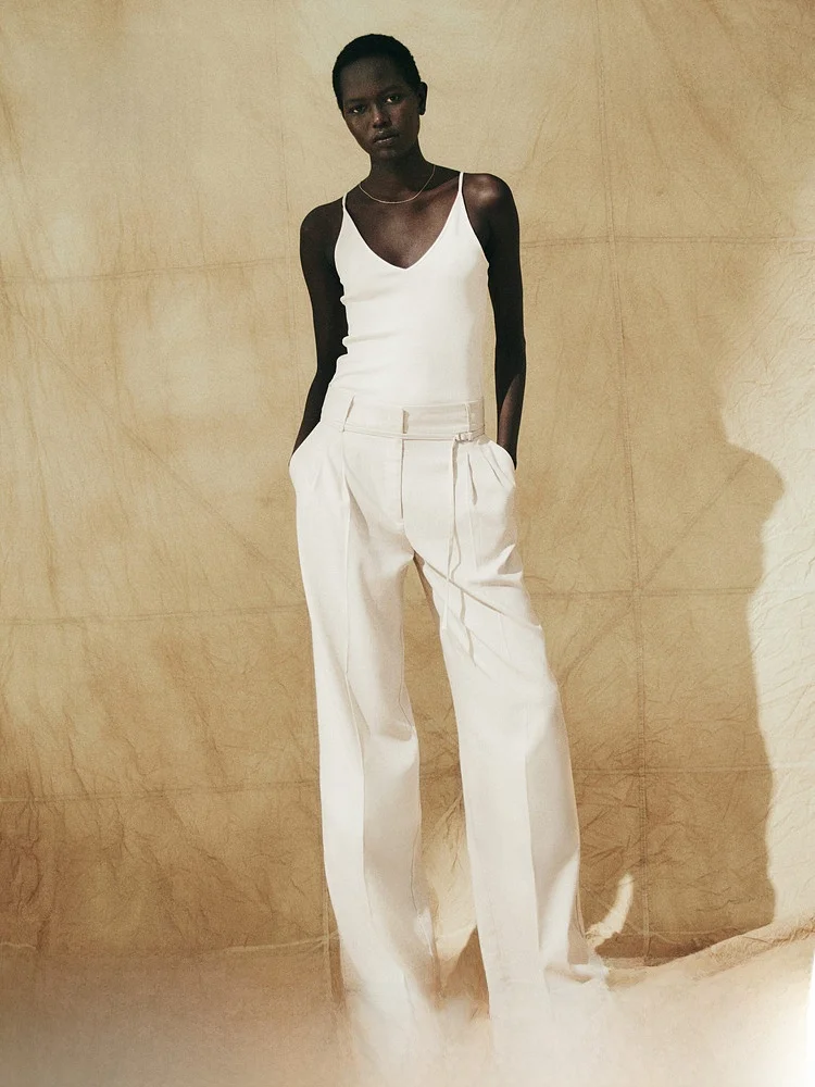 

H&M Summer New Women's Suit Pants 1321624 Elegant Professional Fashionable High Waist Straight Leg Trousers