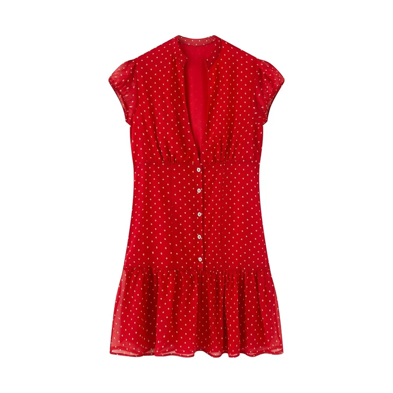Guobioziy Short Round-Neck Polka Dot Dress Fashionable and Elegant High Street Style 2026 New Women's Collection