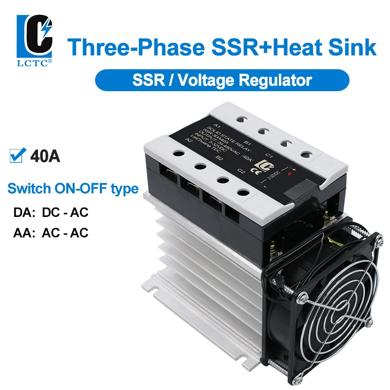 40A 3-32VDC Control Three Phase Solid state Relay With Radiator Integrated for Swithc On-Off