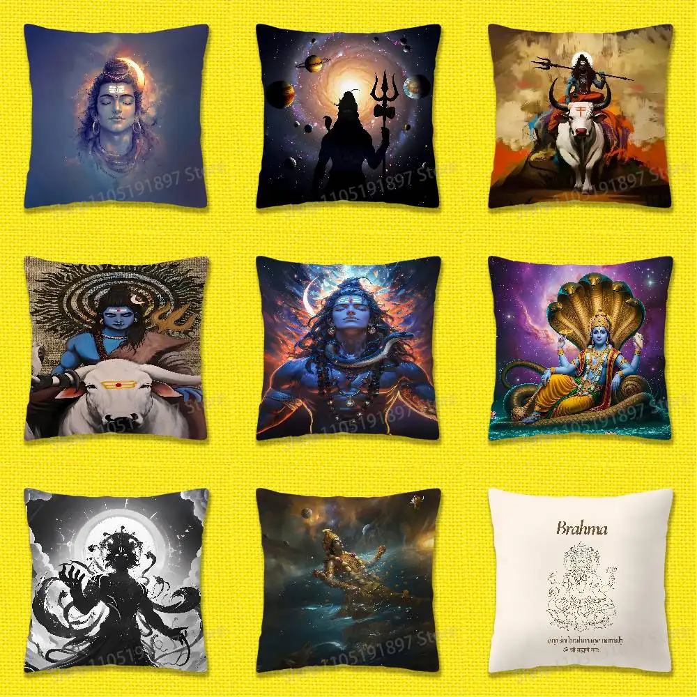 

India Lord Shiva Brahma Vishnu Throw Pillow Case For 55x55cm 40x40cm 45x45cm 50x50cm 30x30cm Square Office Pillowship Cover