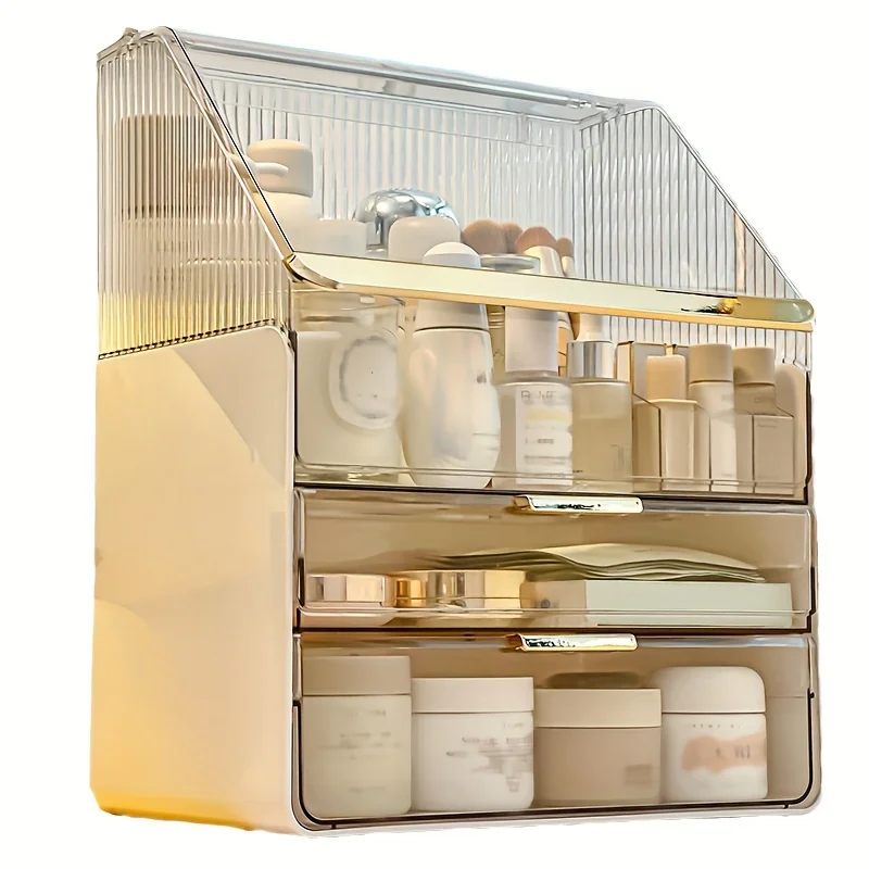 Large Capacity Makeup Organizer with 3 Drawers, Acrylic Cosmetic Storage Box for Vanity Table, Clear Skincare & Perfume Display