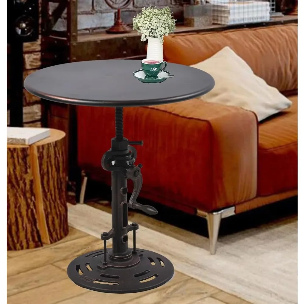 Table Basse Ronde 19.6 en Métal de Style Industriel Réglable, Idéale pour le Salon
