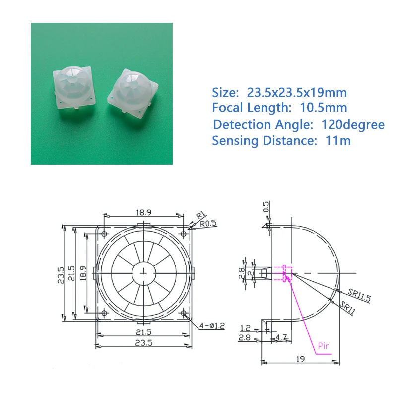 

23.5X23.5X19mm Focal Length 10.5mm Fresnel HDPE Hat-shaped Lens for Human Body Infrared Induction Optical PIR Lens