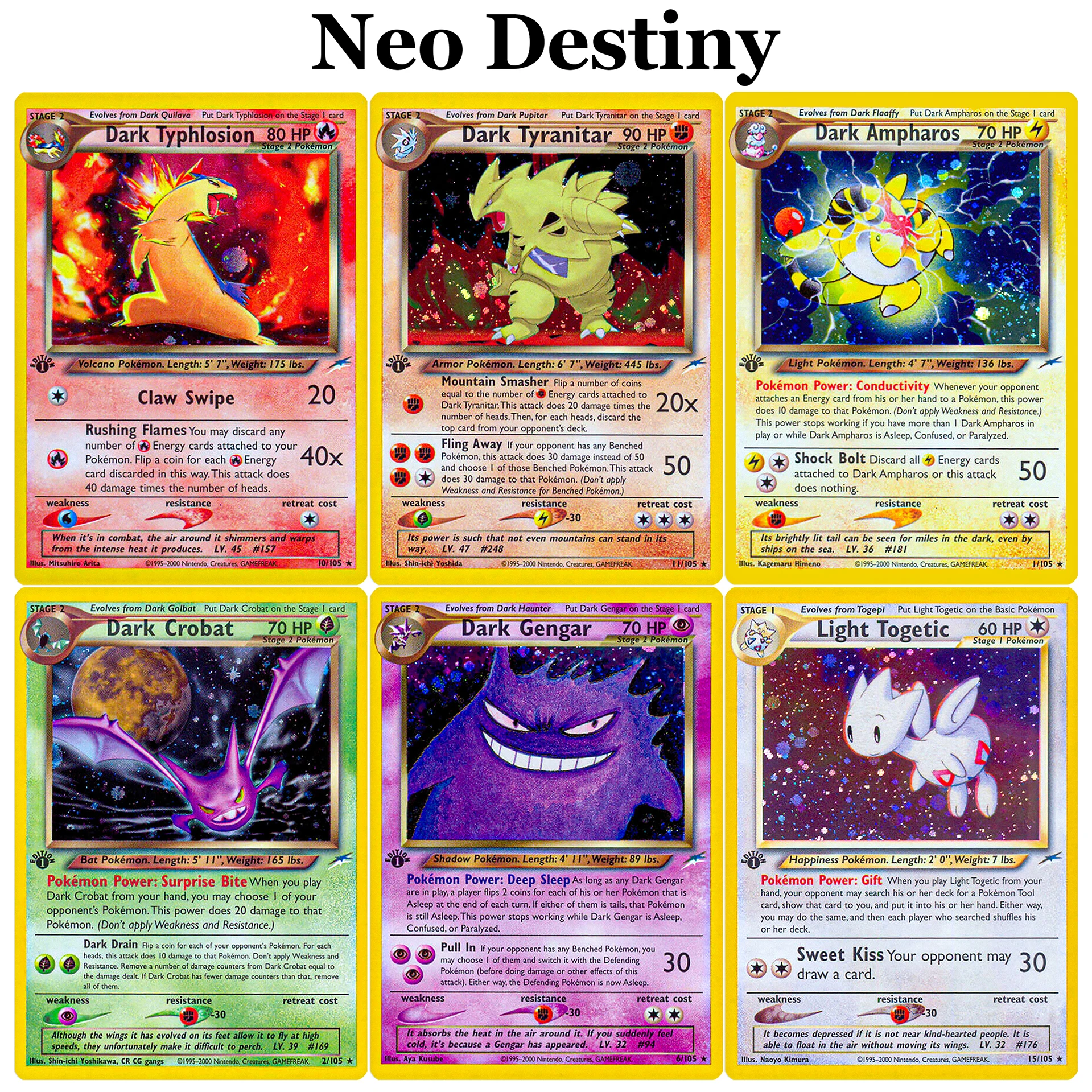 Neo Destiny Foil Set PKM Card Dark Gengar Crobat Espeon Scizor/Light Arcanine Togetic Pokemon PTCG Game Cards Proxy