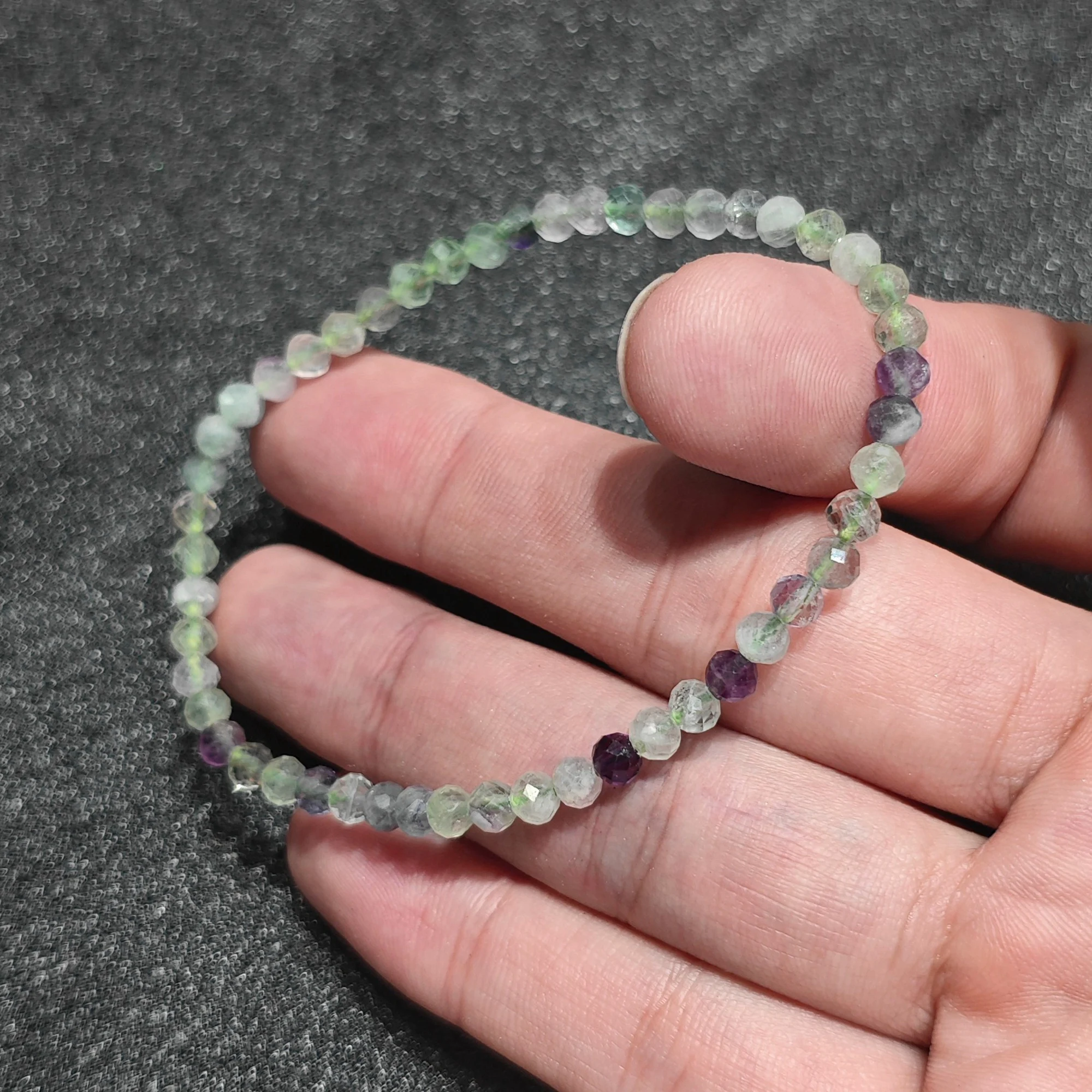 4mm Faceted Rainbow Fluorite Bracelet Natural Gemstone Purple Green Translucent Small Beads Dainty Decor Supply 1 Piece