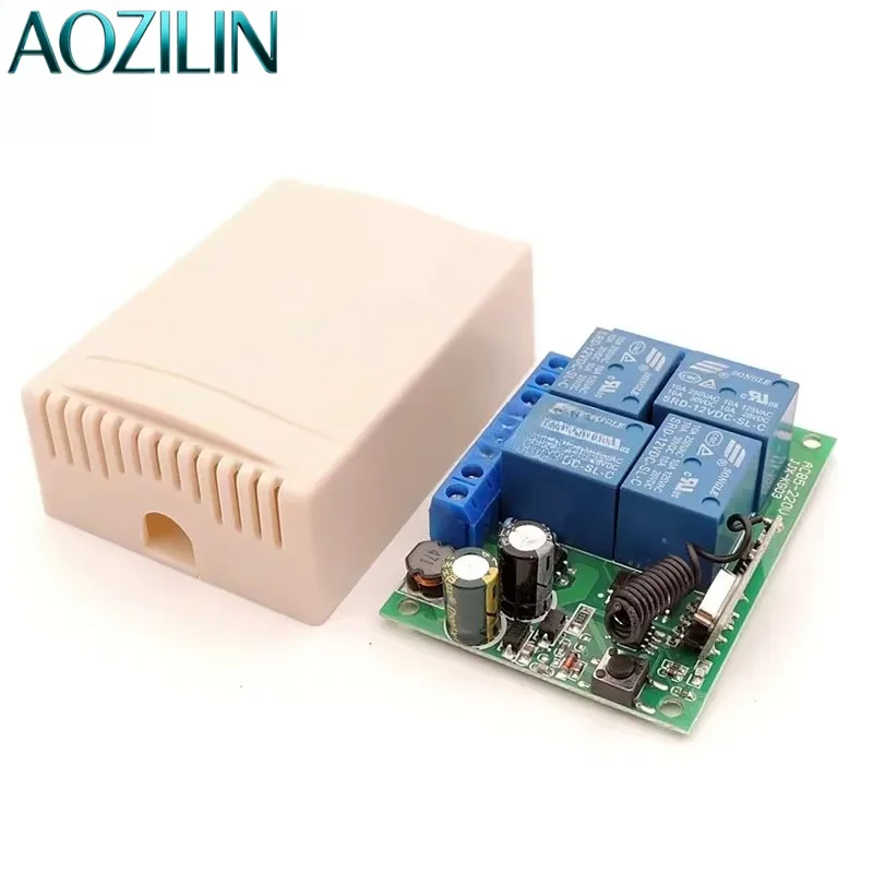 AOZILIN For Universal 4 Channel Wireless Relay Receiver AC220V Remote Control Switch Garage Door Light Controller Smart Home