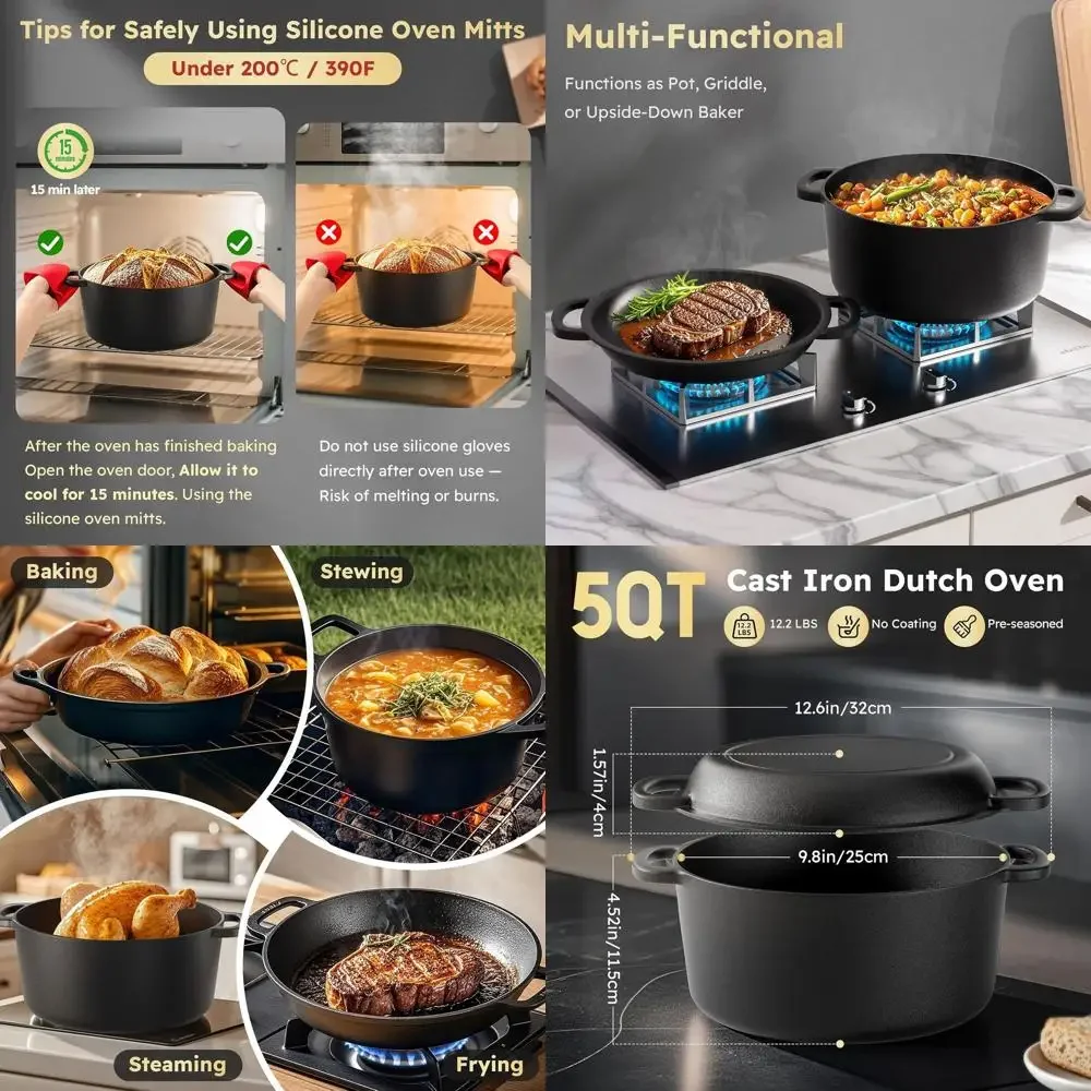 

2-in-1 Cast Iron Dutch Oven & Sourdough Starter Kit: Bread Baking, Proofing, and Lame Supplies for Bakers