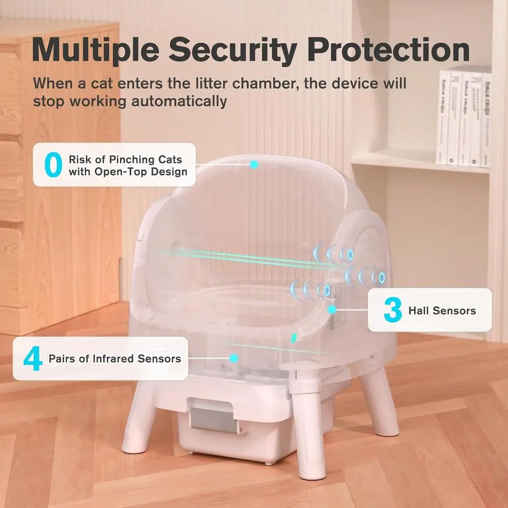 Automatic Cat Litter Box or Multiple Cats, Sel Cleaning Cat Litter Box, Integrated Saety Protection with Open-Top Design, White